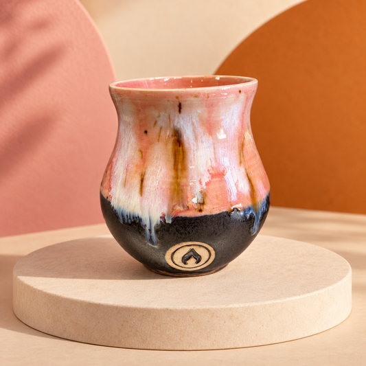 Mugg med rosa glasyr, framifrån