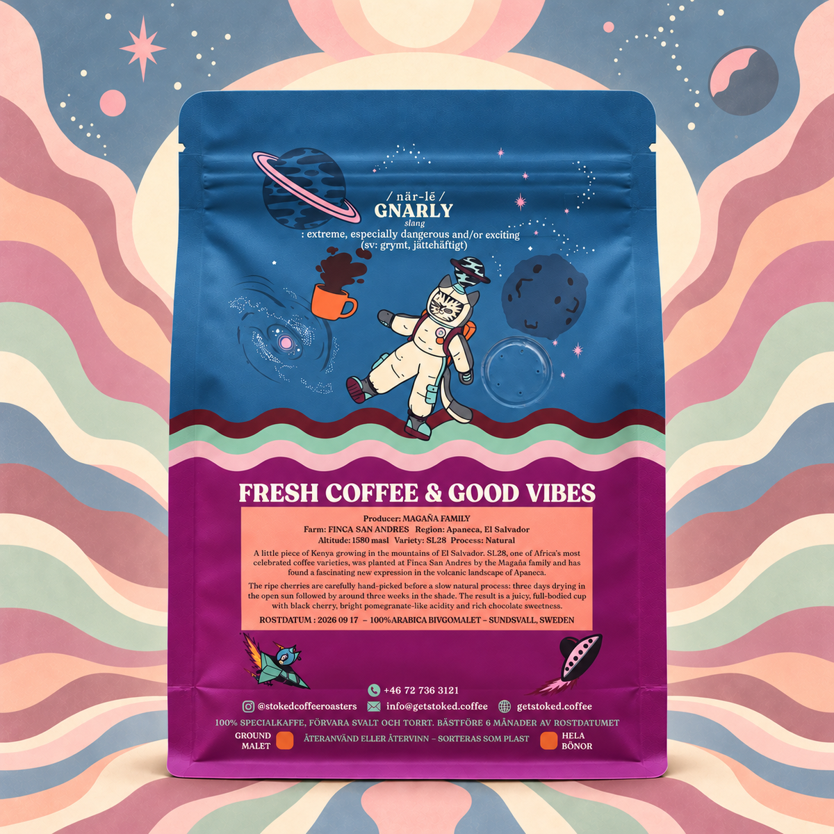 El Salvador Finca San Andrés SL28 Natural coffee bag back mockup – V2
